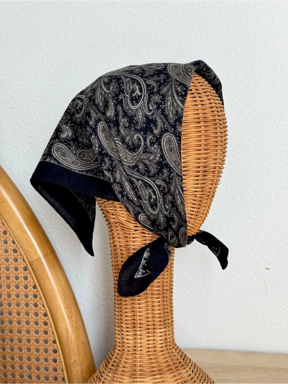 Vintage YSL Black Paisley Cotton Bandana Scarf Made in Japan - Picture 5 of 8